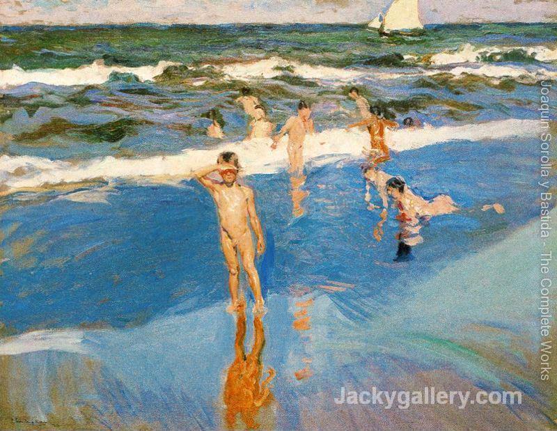 Children at sea. Beach of Valencia by Joaquin Sorolla y Bastida paintings reproduction